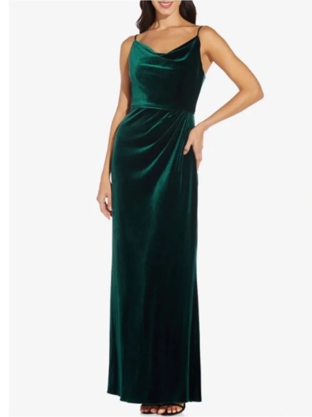 Adrianna Papell Emerald Green Velvet Cowl Neck Maxi Dress
